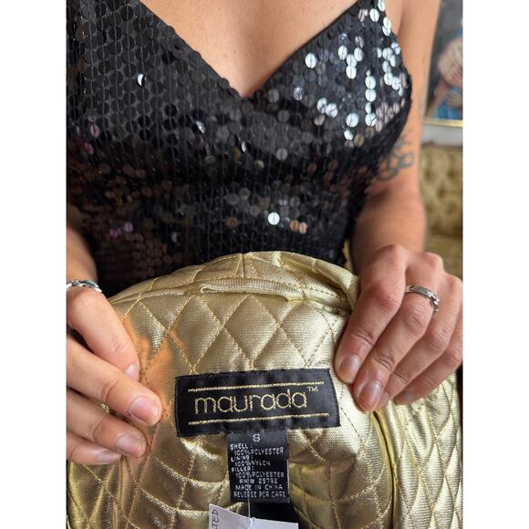 80s Vintage Maurada Champagne Gold Quilted Collar Jacket Size S - Picture 4 of 9